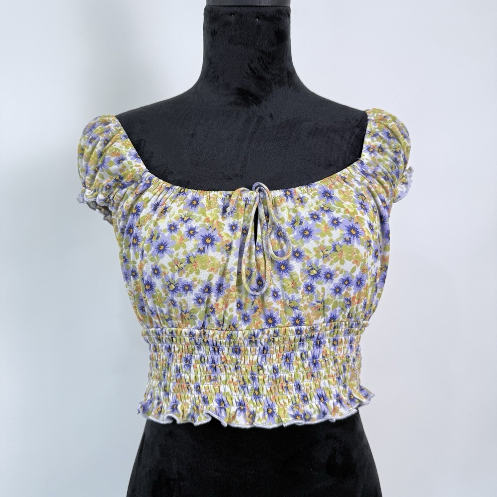 Stitch‎ & Pine Milkmaid Floral Crop Top Small Smocked Dainty Cottage Coquette